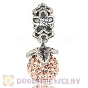 Silver European Forever Bloom Dangle Charms 8mm Rose Czech Crystal Beads