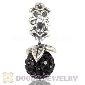 Silver European Forever Bloom Dangle Charms 8mm Black Czech Crystal Beads