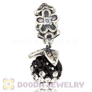 Silver European Forever Bloom Dangle Charms 8mm White-Black Czech Crystal Beads