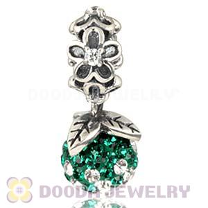 Silver European Forever Bloom Dangle Charms 8mm Green-White Czech Crystal Beads