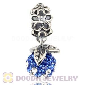 Silver European Forever Bloom Dangle Charms 8mm Blue-White Czech Crystal Beads