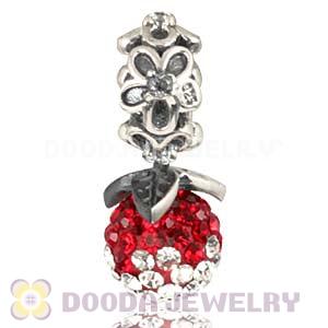 Silver European Forever Bloom Dangle Charms 8mm Red-White Czech Crystal Beads