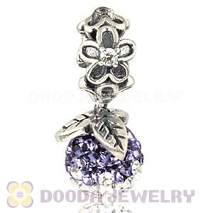 Silver European Forever Bloom Dangle Charms 8mm Purple-White Czech Crystal Beads