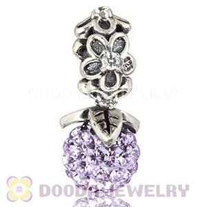 Silver European Forever Bloom Dangle Charms 8mm Lavender Czech Crystal Beads
