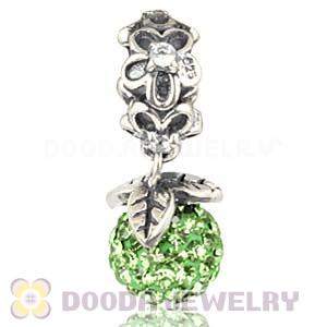 Silver European Forever Bloom Dangle Charms 8mm Green Czech Crystal Beads