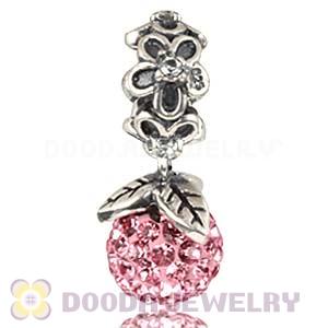 Silver European Forever Bloom Dangle Charms 8mm Pink Czech Crystal Beads