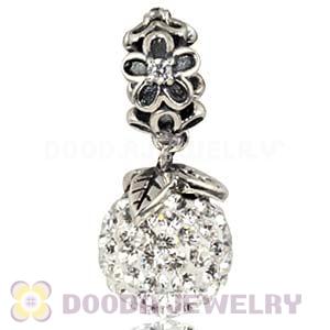 Silver European Forever Bloom Dangle Charms 10mm White Czech Crystal Beads