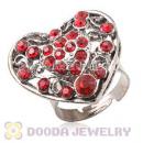 Wholesale Unisex Gun Black Plated Red Crystal Heart Finger Ring