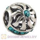 925 Sterling Silver Blaze Charm Beads With Blue Austrian Crystal Wholesale