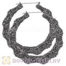 90mm Black Basketball Wives Bamboo Crystal Hoop Earrings Wholesale