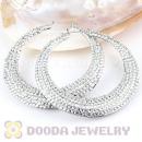 90mm Silver Basketball Wives Bamboo Crystal Hoop Earrings