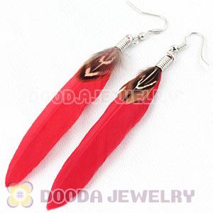 Natural Pink And Grizzly Rooster Feather Earrings With Alloy Fishhook Wholesale