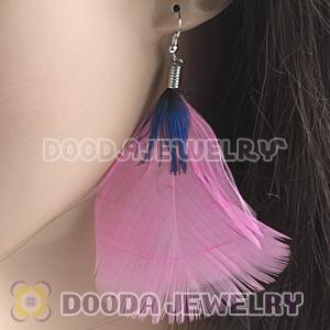 Fashion Bohemian Magenta Feather Earrings With Alloy Fishhook Wholesale