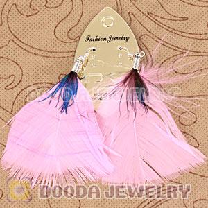 Fashion Bohemian Magenta Feather Earrings With Alloy Fishhook Wholesale