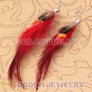 Cheap Long Pink And Grizzly Feather Earrings With Alloy Fishhook Wholesale