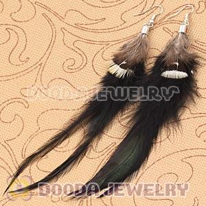 Cheap Long Blue And Grizzly Feather Earrings With Alloy Fishhook Wholesale