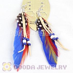 Cheap Tibetan Jaderic Indian Styles Green Feather Earrings Adorned With Mix Bead 