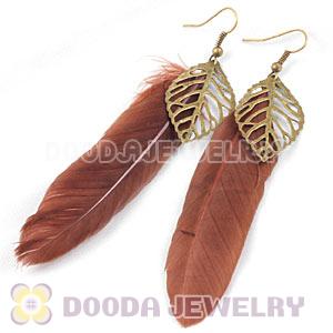 Wholesale Purple Tibetan Jaderic Indianstyles Alloy Leaf Feather Earrings