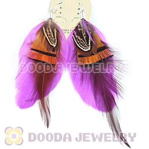 Pink Tibetan Jaderic Bohemia Grizzly Feather Earrings Wholesale