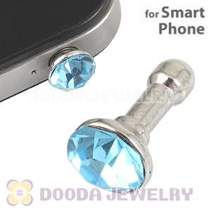 Silver Plated Alloy Anti Dust Stopper With Cyan Crystal For Smart Phone Wholesale 