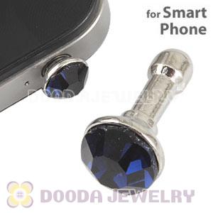 Silver Plated Alloy Anti Dust Stopper With Ink Blue Crystal For Smart Phone Wholesale 