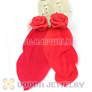 Wholesale Red Tibetan Jaderic Indianstyles Flower Feather Earrings