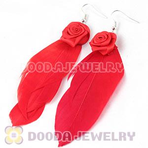 Wholesale Red Tibetan Jaderic Indianstyles Flower Feather Earrings