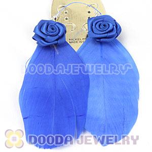 Wholesale Blue Tibetan Jaderic Indianstyles Flower Feather Earrings