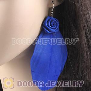 Wholesale Blue Tibetan Jaderic Indianstyles Flower Feather Earrings