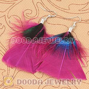 Fashion Fushia Bohemian Feather Earrings With Alloy Fishhook Wholesale