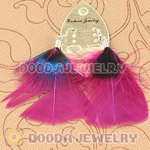 Fashion Fushia Bohemian Feather Earrings With Alloy Fishhook Wholesale
