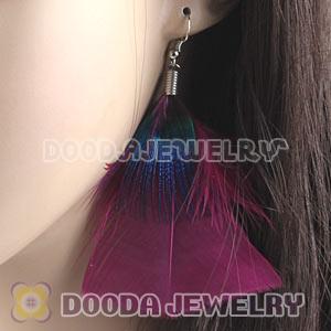 Fashion Fushia Bohemian Feather Earrings With Alloy Fishhook Wholesale