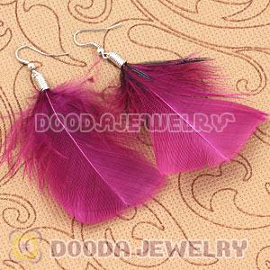 Fashion Fushia Bohemian Feather Earrings With Alloy Fishhook Wholesale