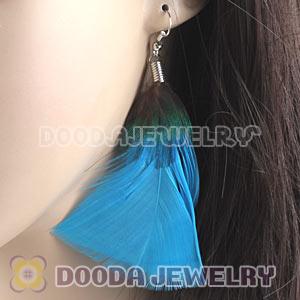 Fashion Cyan Bohemian Feather Earrings With Alloy Fishhook Wholesale