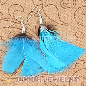 Fashion Cyan Bohemian Feather Earrings With Alloy Fishhook Wholesale