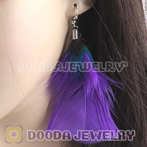 Fashion Purple Bohemian Feather Earrings With Alloy Fishhook Wholesale