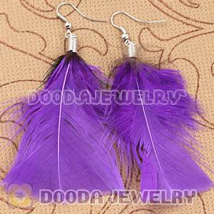 Fashion Purple Bohemian Feather Earrings With Alloy Fishhook Wholesale