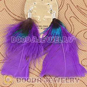 Fashion Purple Bohemian Feather Earrings With Alloy Fishhook Wholesale