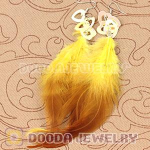 Long Yellow Heart Tag Tibetan Jaderic Bohemia Styles Feather Earrings