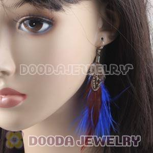 Long Blue Tibetan Jaderic Bohemia Styles Grizzly Feather Earrings