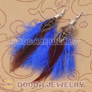 Long Blue Tibetan Jaderic Bohemia Styles Grizzly Feather Earrings