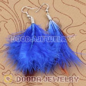 Long Blue Tibetan Jaderic Bohemia Styles Grizzly Feather Earrings