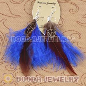 Long Blue Tibetan Jaderic Bohemia Styles Grizzly Feather Earrings