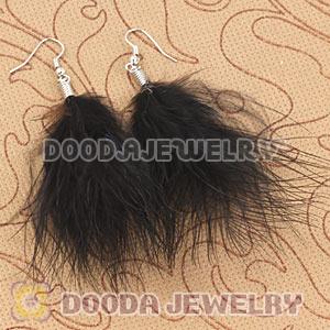Wholesale Tibetan Jaderic Bohemia Styles Shagginess Black Feather Earrings