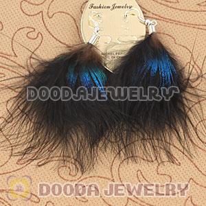 Wholesale Tibetan Jaderic Bohemia Styles Shagginess Black Feather Earrings