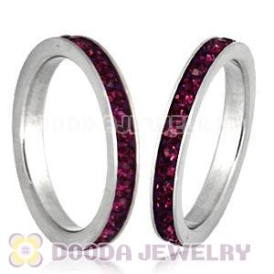 Fashion Unisex Stainless Stackable Finger Ring With Amethyst Austrian Crystal 