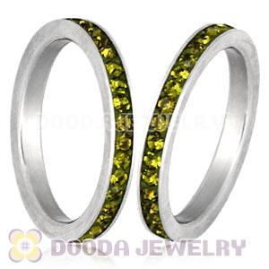 Fashion Unisex Stainless Stackable Finger Ring With Olivine Austrian Crystal 