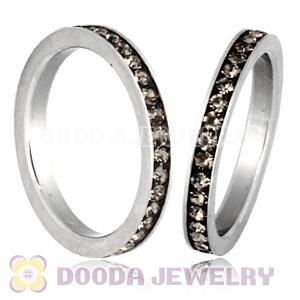 Fashion Unisex Stainless Stackable Finger Ring With Black Diamond Austrian Crystal