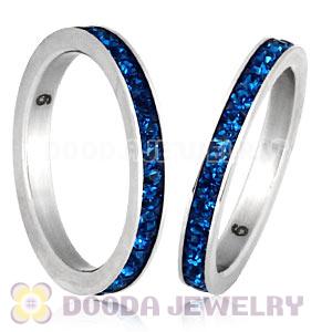 Fashion Unisex Stainless Stackable Finger Ring With Dark Blue Austrian Crystal