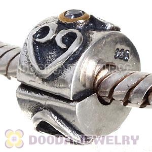 European Style 925 Silver Double Heart Clip Beads With CZ Stone